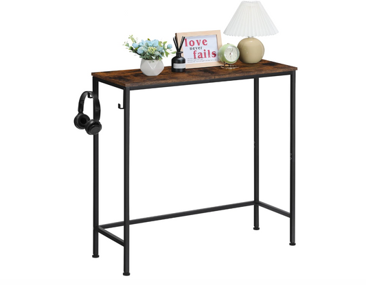 31.4 Inch with 2 Hooks - Narrow Console Table, Entryway Table, Sofa Table - Fits in Hallway, Foyer, Next to Stairs, Behind Sofa - Console Tables for Entryway，Brown